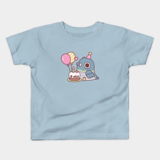 Cute Pigeon With Balloons And Birthday Cake Kids T-Shirt